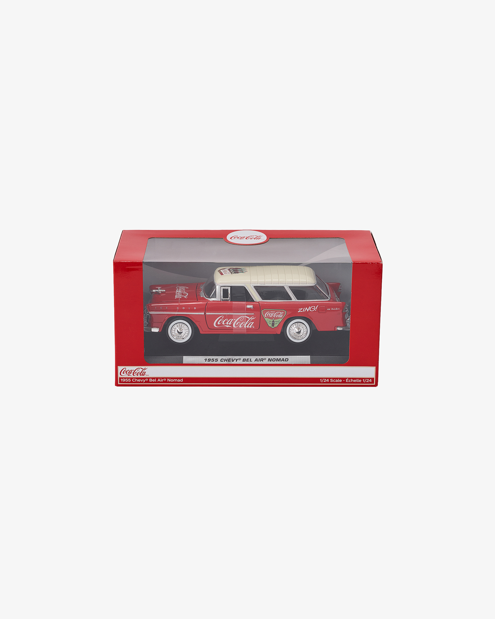 Машинка литая коллекционная Die-сast модель по лицензии Coca-Cola 1955 Chevy Bel Air Nomad, масштаб — 5