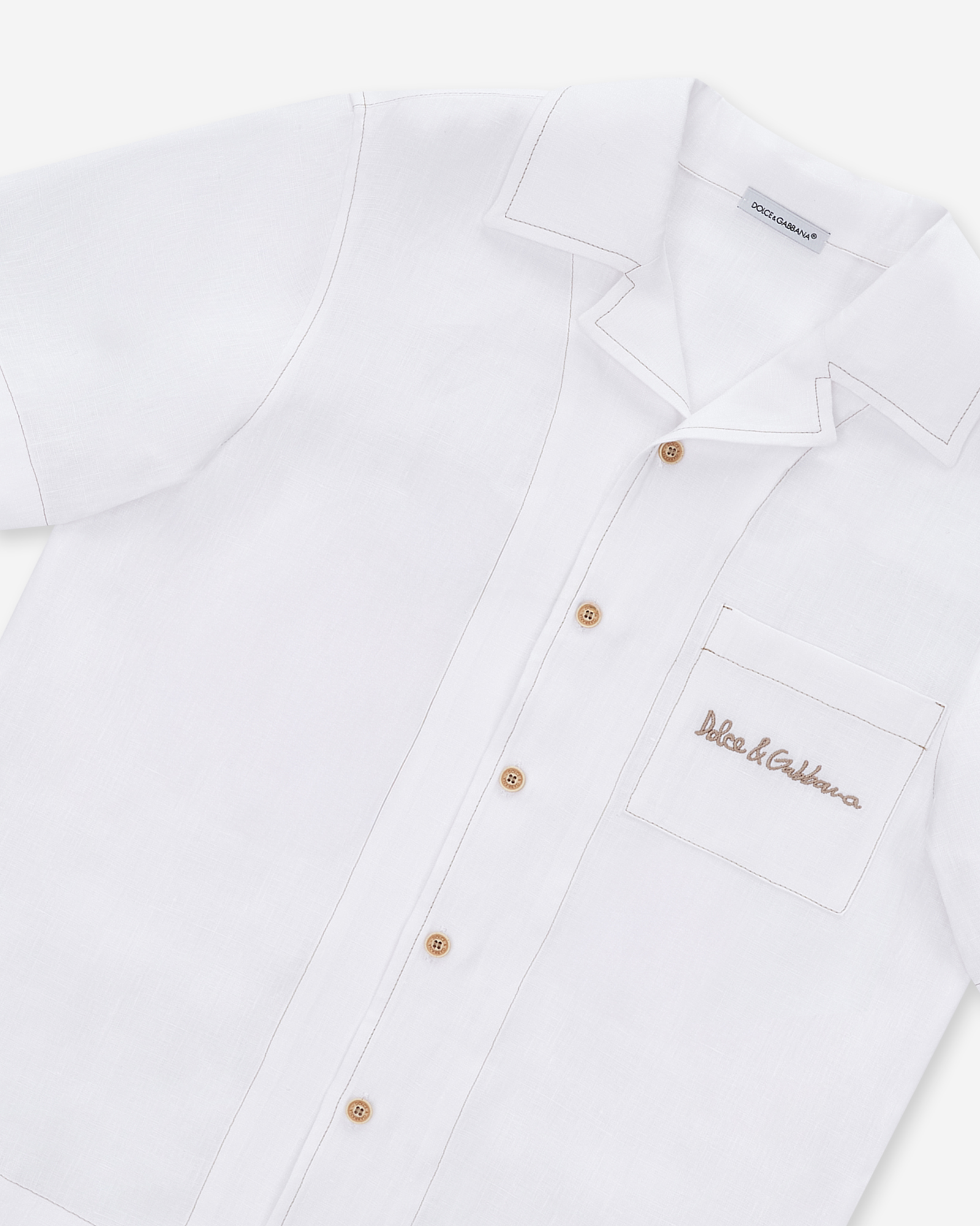 Рубашка из неэластичного льна с логотипом Dolce&Gabbana — 3
